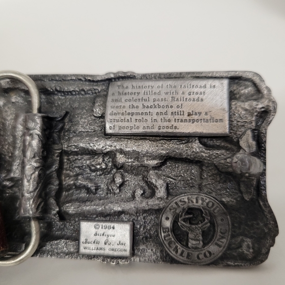 Vintage Railroad Steam Engine Train figural scenic pewter belt with metal buckle - Picture 6 of 10
